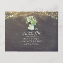 Succulent Mason Jar Rustic Save the Date Aankondigingskaart