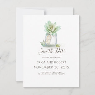 Succulent Mason Jar Save the Date Digital Download Feestdagenkaart