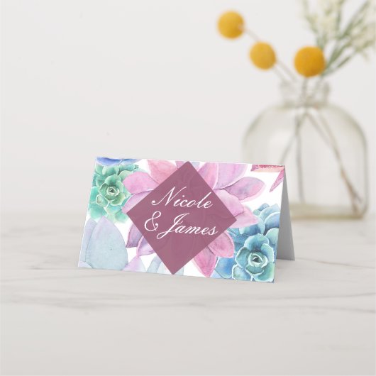 Succulent Modern Chic White Fiesta Table Number Plaatskaartje (Voorkant)