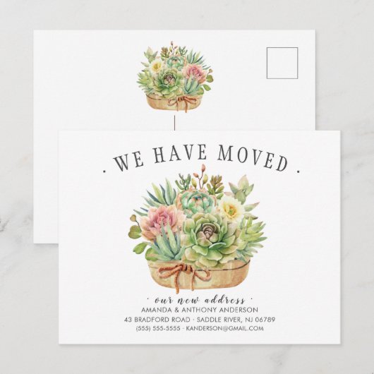 Succulent Moving Announge Aankondigingskaart (Voorkant / Achterkant)