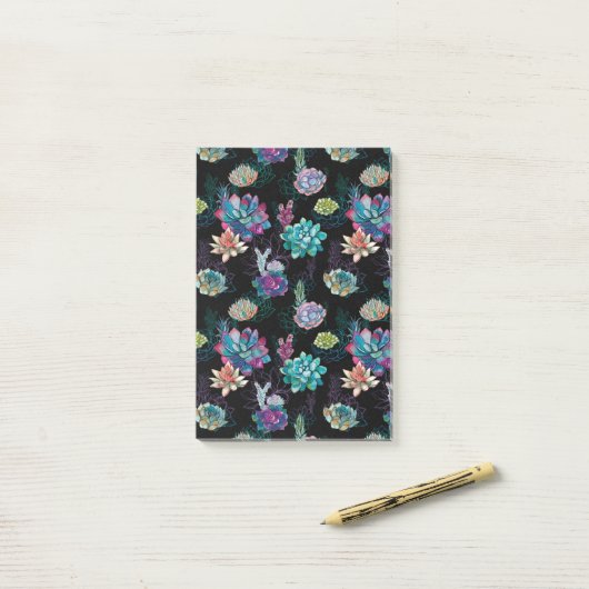 Succulent naadloos patroon post-it® notes (Op bureau)