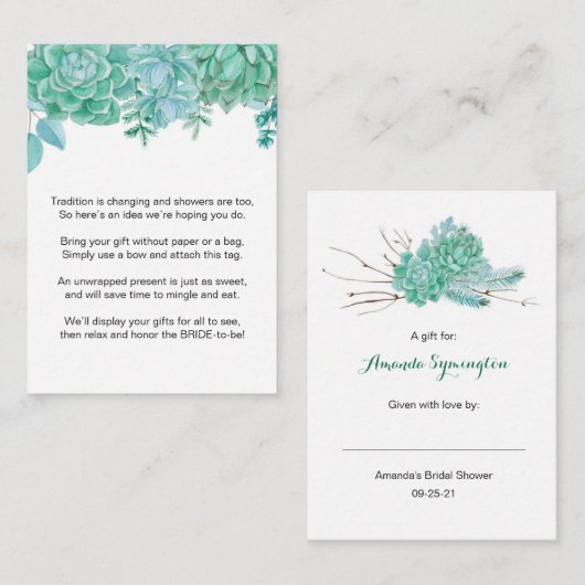 Succulent No Wrap Vrijgezellenfeest aanvraag label Informatiekaartje (Voorkant / Achterkant)