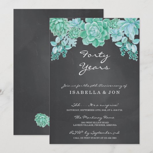 Succulent op Chalkboard Wedding Jubileum Party Kaart (Voorkant / Achterkant)