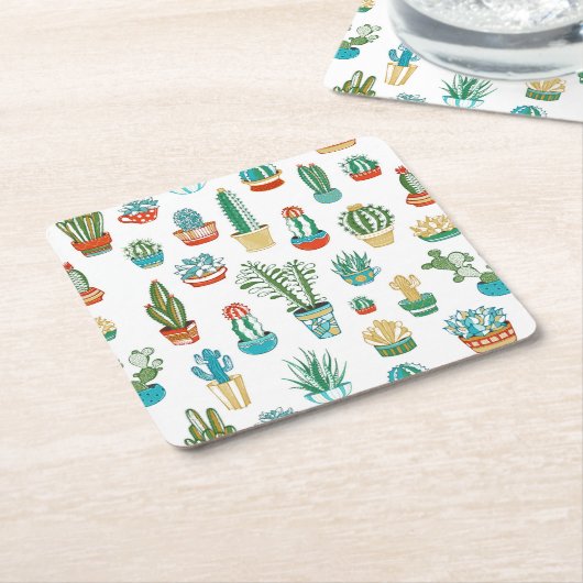 Succulent Patroon Kartonnen Onderzetters (Schuin)