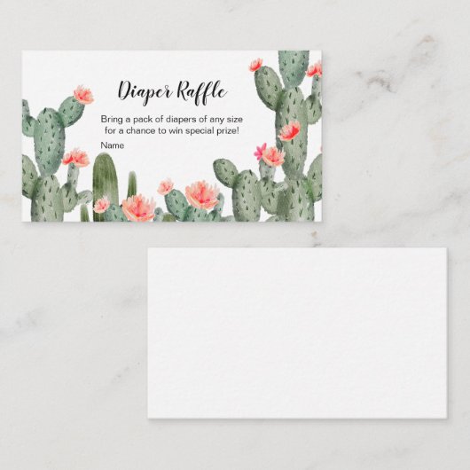 Succulent Peach Waterverf Luier Raffle Informatiekaartje (Voorkant / Achterkant)