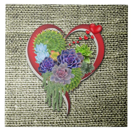 Succulent Plant decor binnen een hart Tegeltje (Voorkant)