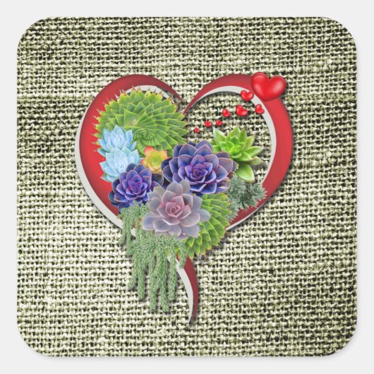 Succulent Plant decor binnen een hart Vierkante Sticker (Voorkant)