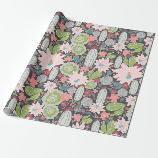 Succulent Plant- en cactus-patroon Cadeaupapier (Uitgerold)