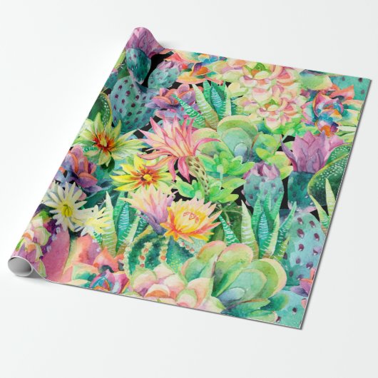 Succulent plant en cactus tuinpatroon cadeaupapier (Uitgerold)