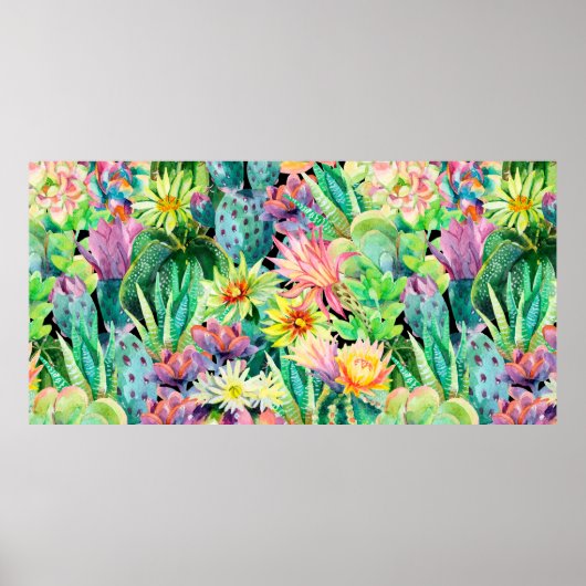 Succulent plant en cactus tuinpatroon poster (Voorkant)