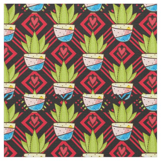 Succulent Plant Heart Geometric Pattern Stof (Close Up)