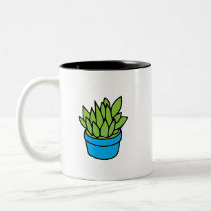 Succulent Plant in Blue Planter Tweekleurige Koffiemok
