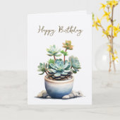 Succulent Plant met Stones Verjaardag Kaart (Gele Bloem)