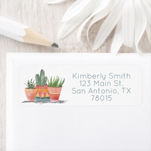 Succulent Planten Southwestern Return Address Etiket (Insitu)