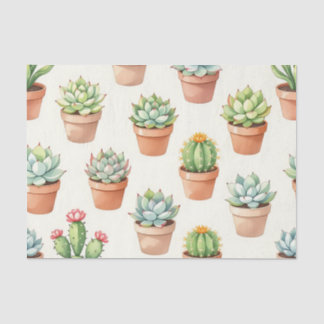 Succulent Plants Seamless Pattern Terracotta Pots Tissuepapier