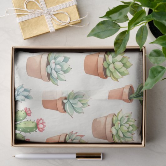 Succulent Plants Seamless Pattern Terracotta Pots Tissuepapier (Geschenk)