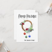 Succulent Poinsettia Wreath Southwest Holiday Kaart (Voorkant / Achterkant in situ)