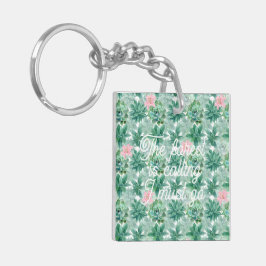  succulent roze lelie botanisch patroon sleutelhanger