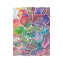 Succulent Ruffled Echeveria Fleece Blanket