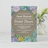 Succulent Rustic Burlap Bridal Shower Invitations Kaart (Staand voorkant)