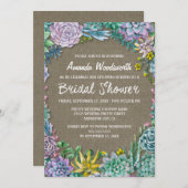 Succulent Rustic Burlap Bridal Shower Invitations Kaart (Voorkant / Achterkant)