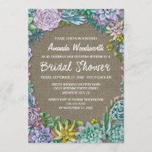 Succulent Rustic Burlap Bridal Shower Invitations