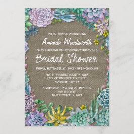 Succulent Rustic Burlap Bridal Shower Invitations Kaart