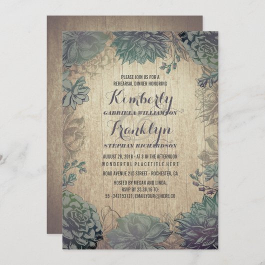  Succulent Rustic Rehearsal Dinner Kaart (Voorkant / Achterkant)