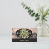 Succulent Rustic Wood  Green Black Visitekaartje (Staand voorkant)