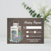 Succulent Rustieke Houten Lantaarn Bruiloft RSVP K (Staand voorkant)