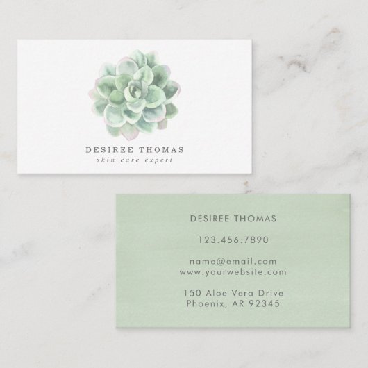 Succulent Sage Green Waterverf Elegant Simple Visitekaartje (Voorkant / Achterkant)