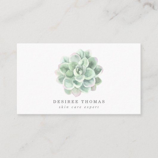 Succulent Sage Green Waterverf Elegant Simple Visitekaartje (Voorkant)