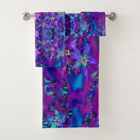 Succulent Sedum Flowers in Blauwgroen, magenta en Bad Handdoek (Insitu)