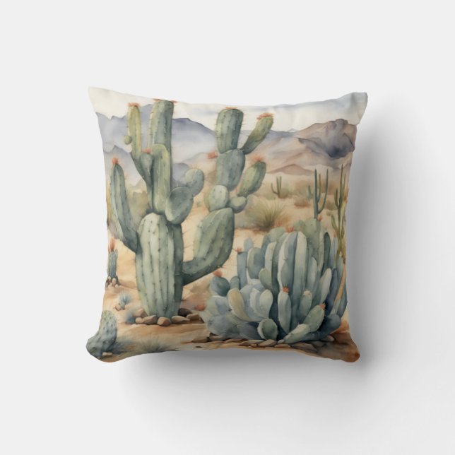 Succulent sensatie | Cactus Waterverf Decoratief Kussen (Voorkant)
