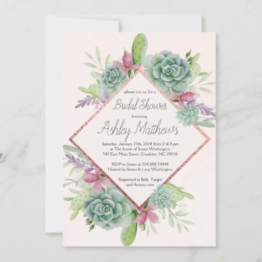Succulent Shower Invitation, cactus Kaart (Voorkant)