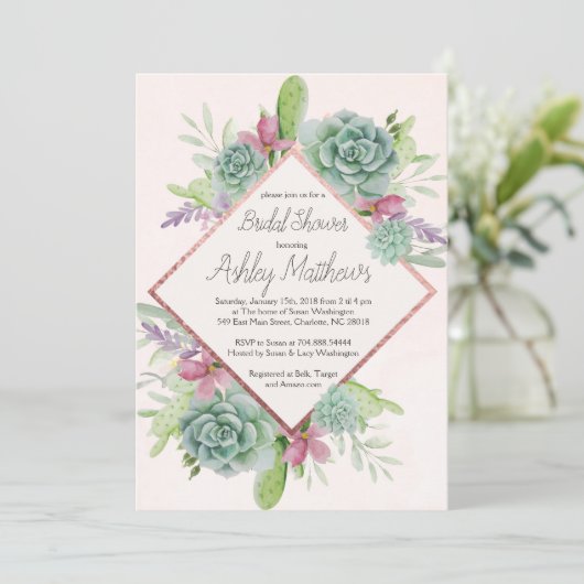 Succulent Shower Invitation, cactus Kaart (Staand voorkant)