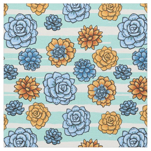 Succulent & Stripes Patroon Stof (Close Up)