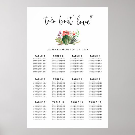 Succulent Taco Over Liefde Bruiloft Zitkaarten Poster (Voorkant)