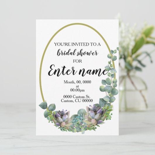 Succulent thema bruids douche uitnodiging (Staand voorkant)