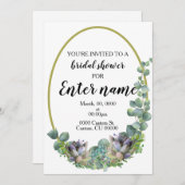 Succulent thema bruids douche uitnodiging (Voorkant / Achterkant)