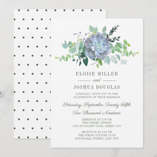 Succulent Theme Huwelijksuitnodiging Kaart (Voorkant / Achterkant)
