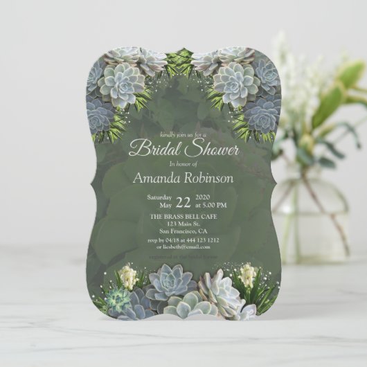 Succulent tinten van Bleke Blues Vrijgezellenfeest Kaart (Staand voorkant)