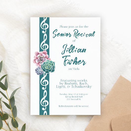 Succulent Treble Clef Theme Senior Muziek Overwegi Kaart