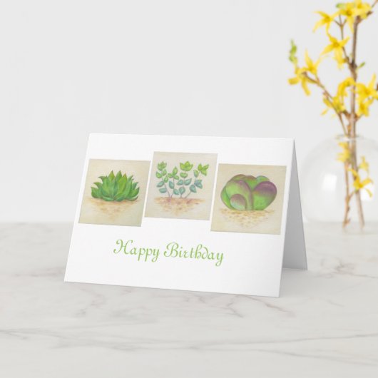 Succulent Trio verjaardagskaart Kaart (Gele Bloem)