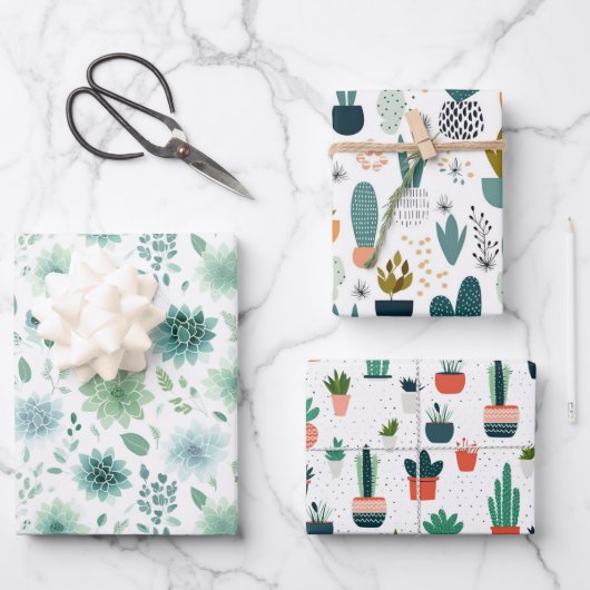 Succulent Trio Wrapping Paper Set (Voorkant)