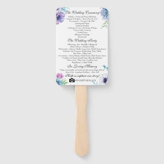 Succulent Trouwprogramma Fan Waterverf Flowers Handwaaier (Achterkant)