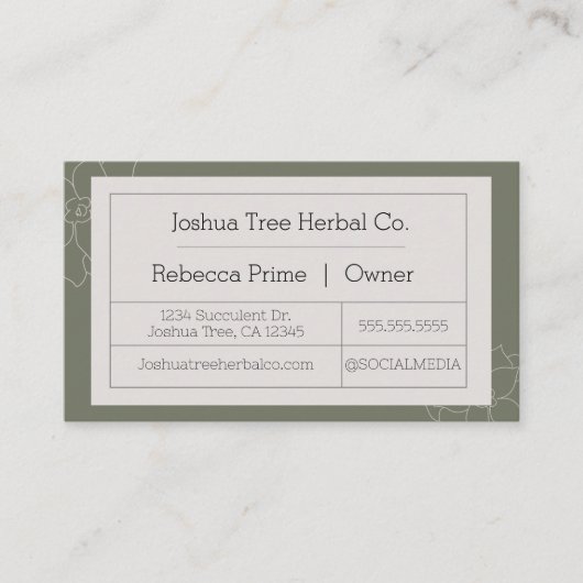 Succulent Visitekaartje | Apothecaire stijl (Voorkant)