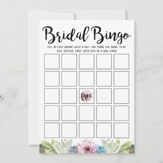 Succulent Vrijgezellenfeest Bingo Kaart (Voorkant)