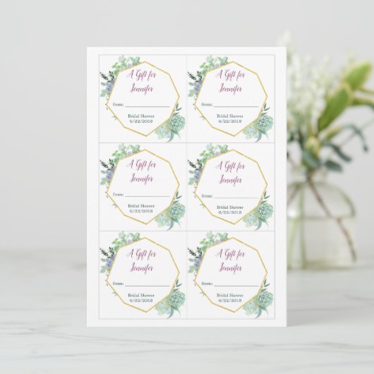 Succulent Vrijgezellenfeest Gift Label Kaart (Staand voorkant)
