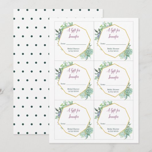 Succulent Vrijgezellenfeest Gift Label Kaart (Voorkant / Achterkant)